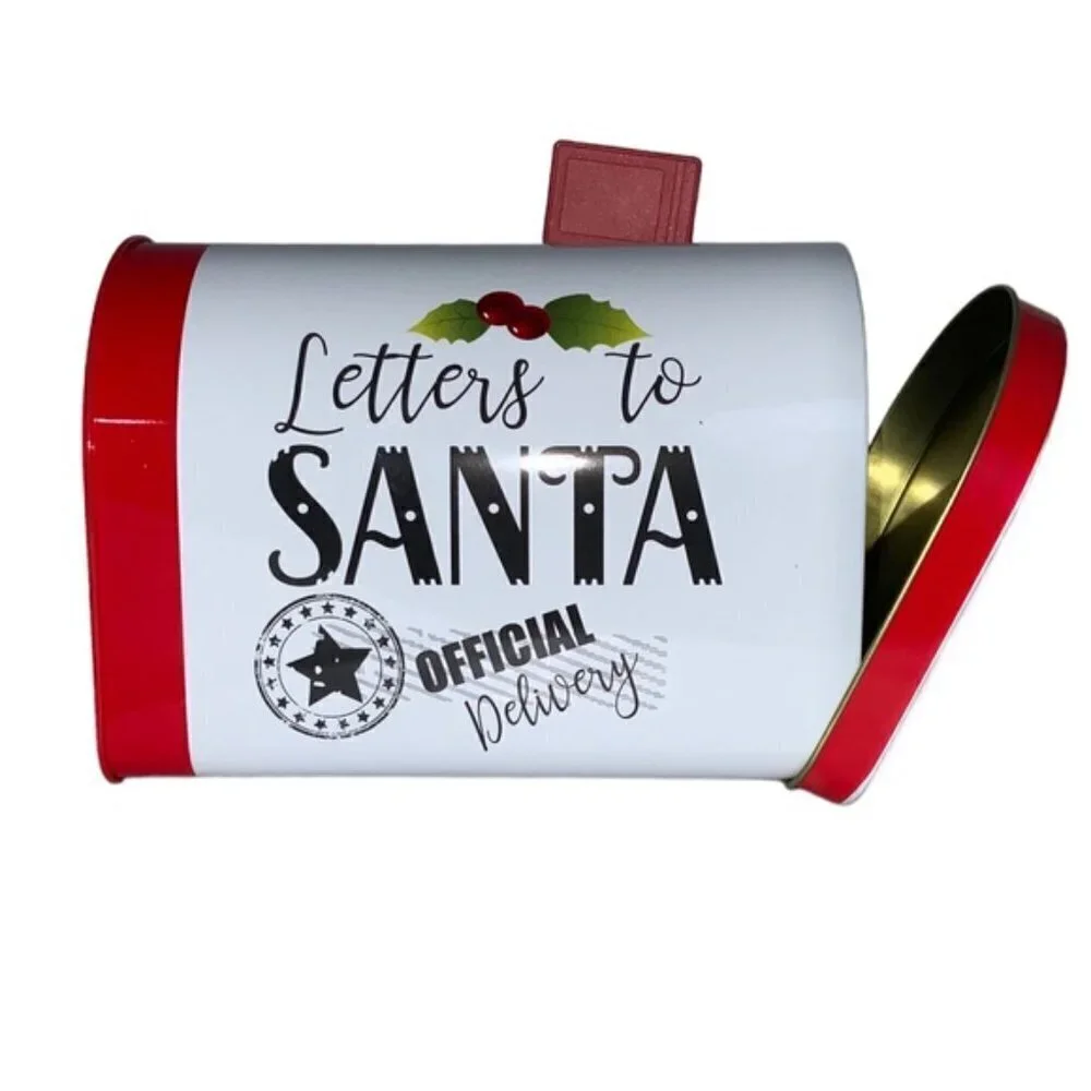Letters to Santa Christmas Tin Tabletop Mailbox Decoration Red Official Delivery